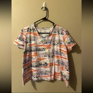 KIM ROGERS Perfectly Soft Pink/Orange Beachy V Neck Blouse XXL